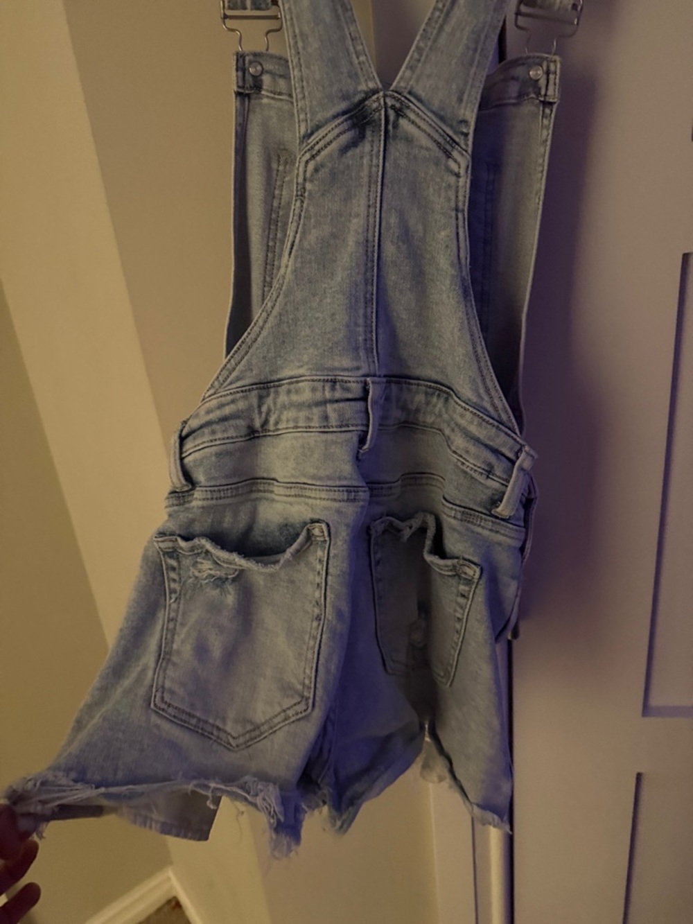 Casual Light Blue Denim Short Overalls for Women - Picture 4 of 5